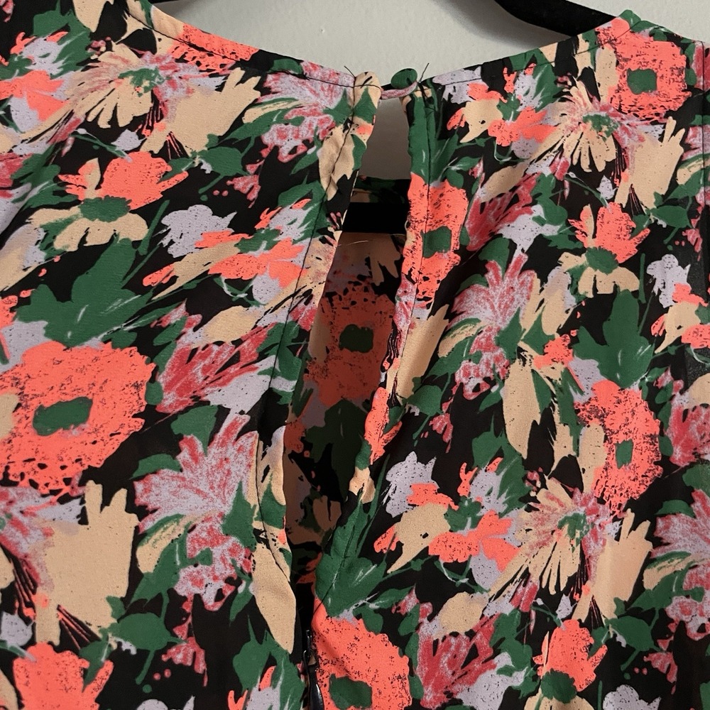 J Crew Merc Ruched Waist Dress Size 6‎ Neon Floral Flounce Sleeveless Fairy Soft - Picture 9 of 13